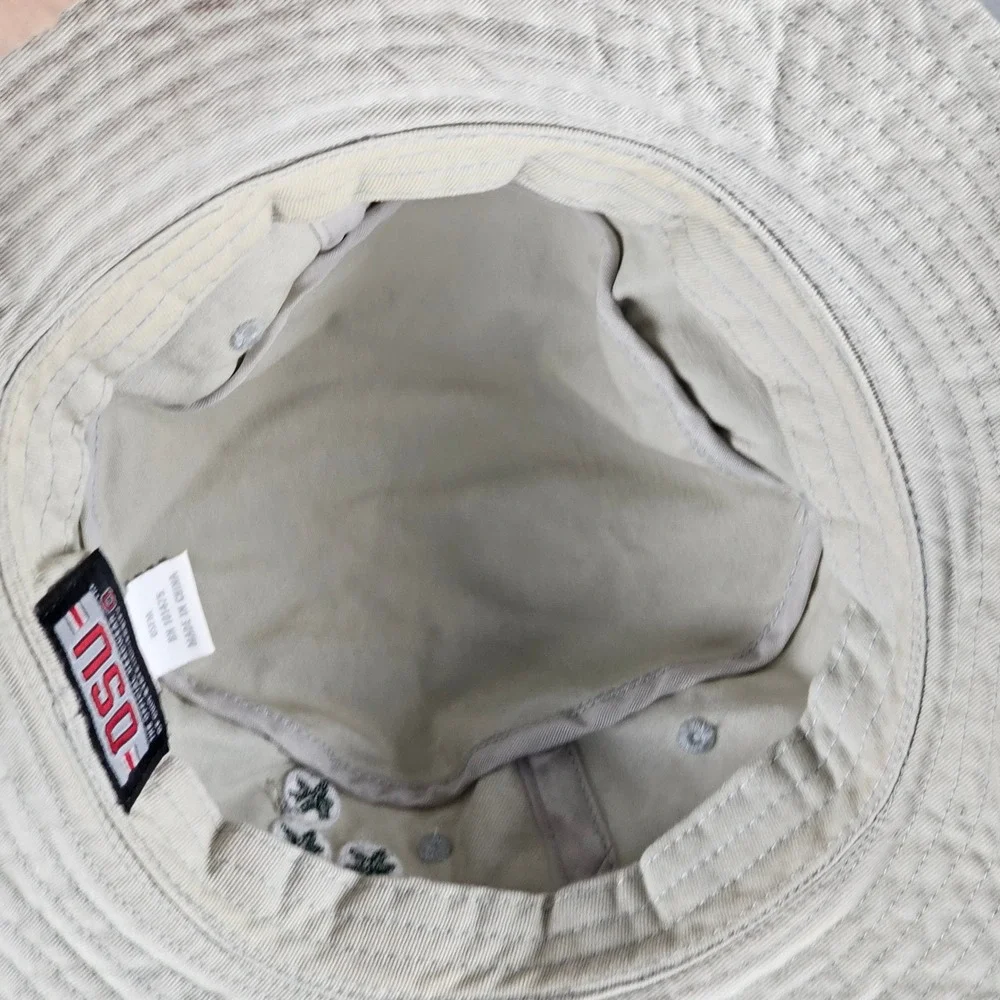 OSU Bucket Hat Mens OSFM Tan Ohio State Football Buckeye Leaves Striped Ribbon